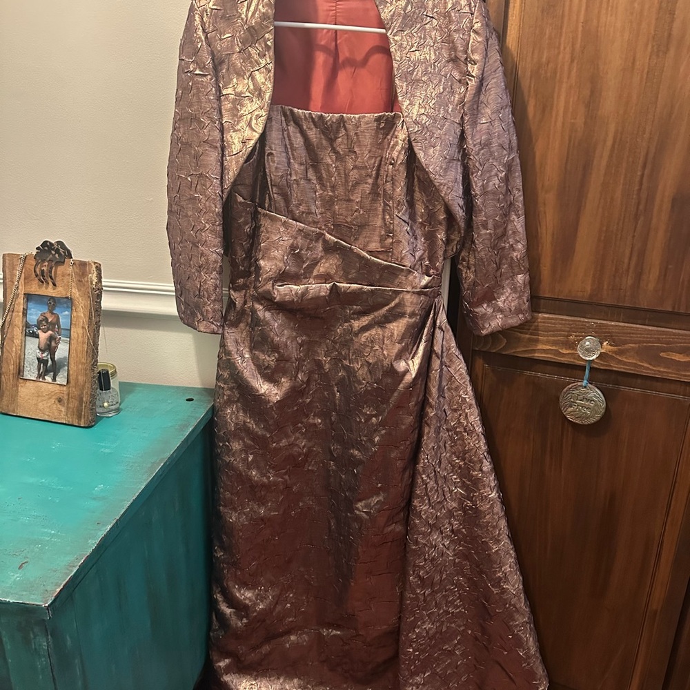 Rose Taft Metallic Long Sleeve Dress